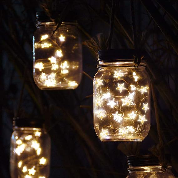 Homeleo 4 Pack Vintage Solar Powered Mason Jar Led Lights W Lids