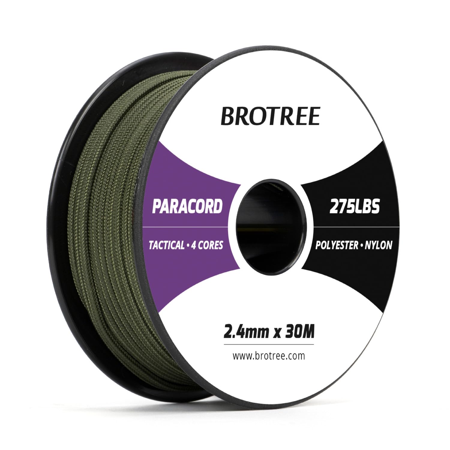 Brotree 275 Paracord 2.4mm Tactical Cord 30M Nylon Rope 4 Strands Parachute Cord for Outdoor, Craft, DIY - 125kg Breaking Load (Army Green)