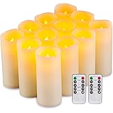 Enpornk Flameless Candles Flickering LED Candles Set of 12 (D:2.2" X H:5") Ivory Real Wax Pillar Battery Opeated Candles with 10-Key Remote and Cycling 24 Hours Timer