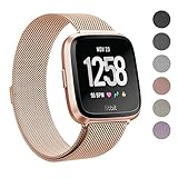 SWEES Metal Bands Compatible Fitbit Versa Smart Watch, Stainless Steel Metal Replacement Accessories Small Large for Women Men, Black, Champagne, Colorful, Rose Gold, Silver, Grey