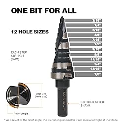 Jerax tools 3/16-7/8 Inch Step Drill Bit, M2 HSS
