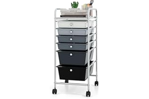 DREAMADE Rolling Cart with Storage Drawers, Utility Cart with Removable Plastic Drawers, Lockable Wheels, Art Cart for Classroom Organization Art Supplies Office Scrapbook (6 Drawers, Mixed-black)