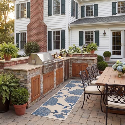 SAFAVIEH Courtyard Collection 2'3" x 14' Beige/Blue CY7321 Indoor/ Outdoor Wate…