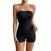 WDIRARA Women's Textured Strapless Sleeveless Tube Romper High Waist Skinny Short Jumpsuit