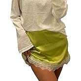 Women Y2k Satin Silk Mini Skirt Low Rise Lace Trim Skirt A Line Silky Short Layered Underskirts Shirt Extender