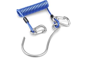 OVOVFANY Scuba Diving Reef Hook, 316 Stainless Steel Single Reef Drift Hook with SS Spring Coil Retractable Lanyard and Double Snap Clips, Easy to Attach on BCD for Diver Cave Safety