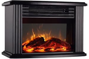 DONYER POWER 1500W Mini Electric Fireplace Tabletop Portable Heater,14'' (Black, Metal)