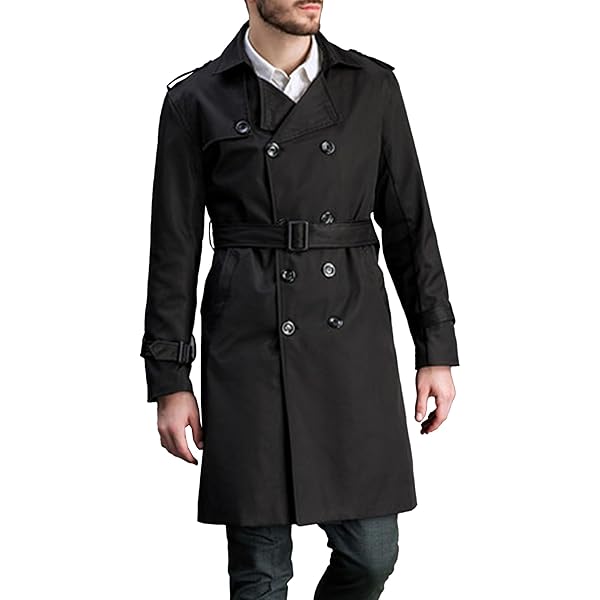 AOWOFS Men's Double Breasted Trench Coat Stylish Slim Fit