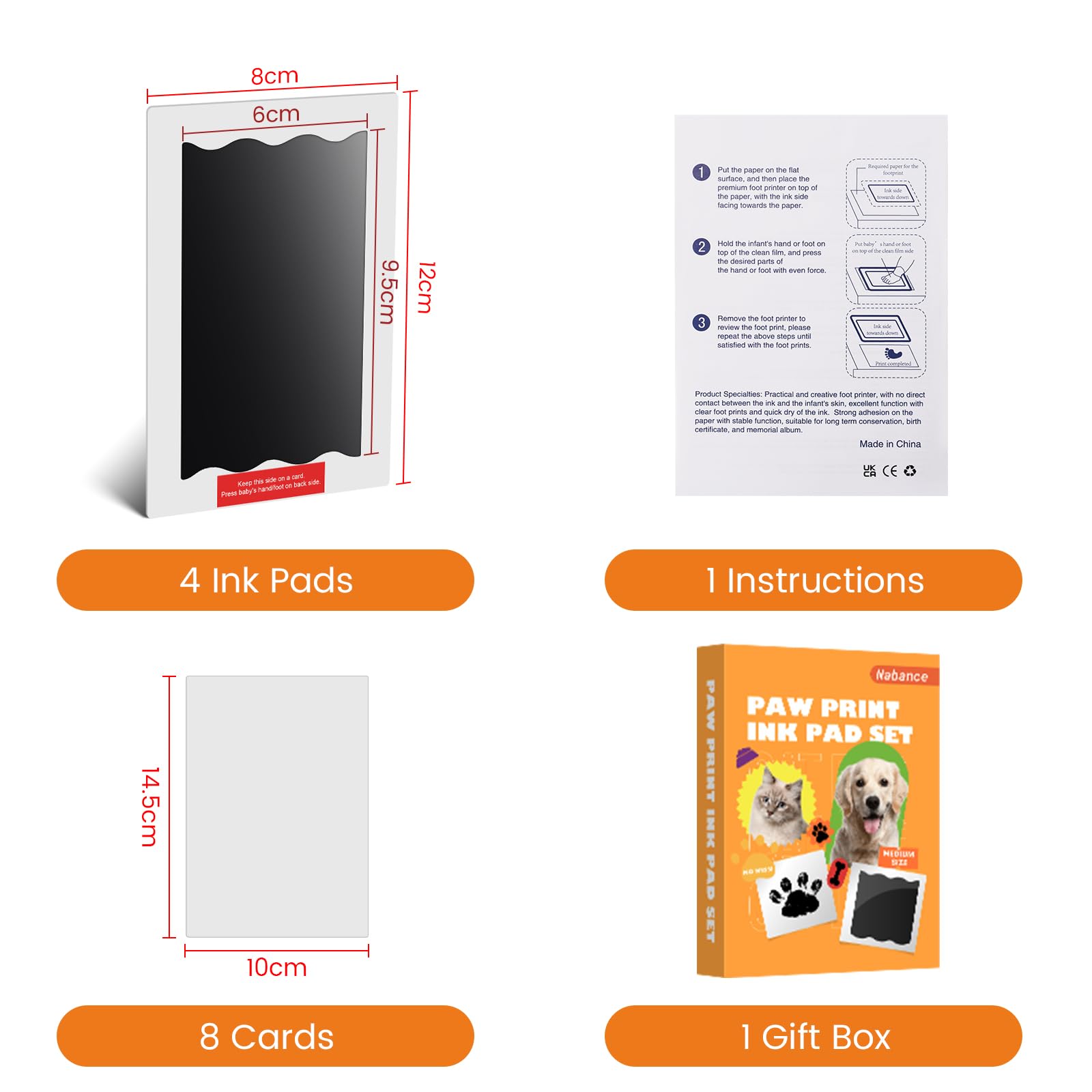 Nabance Baby Hand and Footprint Kit, Paw Print Kit for Dog Cats, 4 Inkless Print Pads, 8 Imprint Cards, Nose Print Stamp Pad for Dogs, Clean Touch Baby Footprint Kit, Pet Paw Ink Pad Family Keepsake