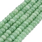 PONABEADIY 1 Box 126PCS 10MM Natural Green White Jade Rondelle Beads with Holes Dyed Gemstone Stone Abacus Disc Spacer Loose Bead Charm Bulk for Jewelry Making Necklaces Bracelets DIY Craft Supplies