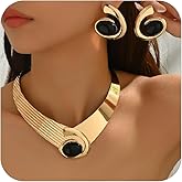 VIYPDRST Gold Jewelry Set Chunky Gold Necklace Earring Set for Women Boho Oval Acrylic Earring Necklace Western Adjustable Choker Necklaces Bohemian Jewelry Set For Women