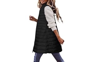 MELDVDIB Winter Long Puffer Vest for Women Windproof Hooded Quilted Down Vest Padded Sleeveless Long Coats Jacket Outerwear