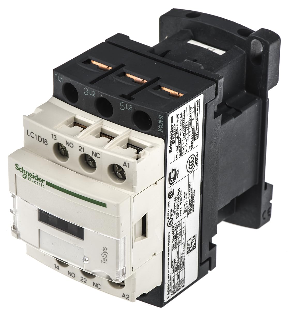 Schneider Electric, TeSys D contactor - 3P(3 NO) - AC-3 - <= 440 V 18 A - 48 V AC coil, LC1D18E7