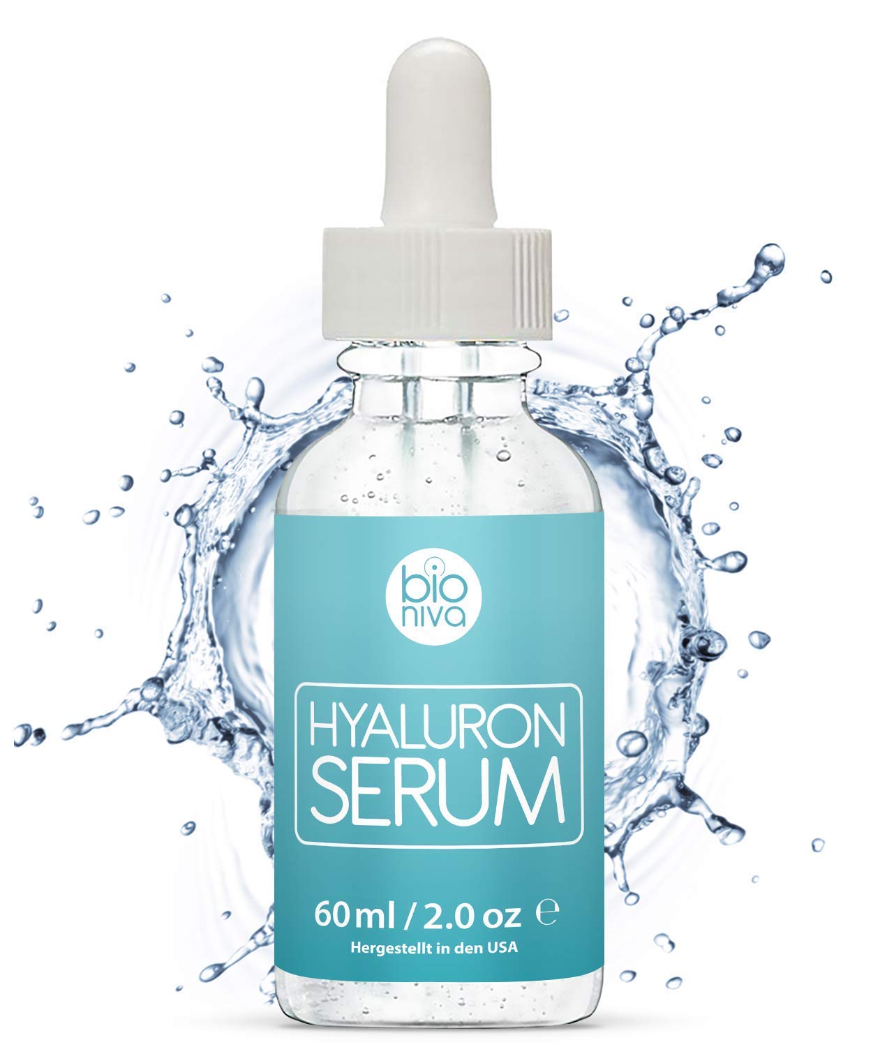 Bioniva Hyaluronic Acid Serum with Vitamin C and E, Green Tea, Aloe Vera, and Jojoba Oil, Anti-Aging Collagen Boosting Facial Skincare, Organic Vegan Skin Moisturizer 60ml