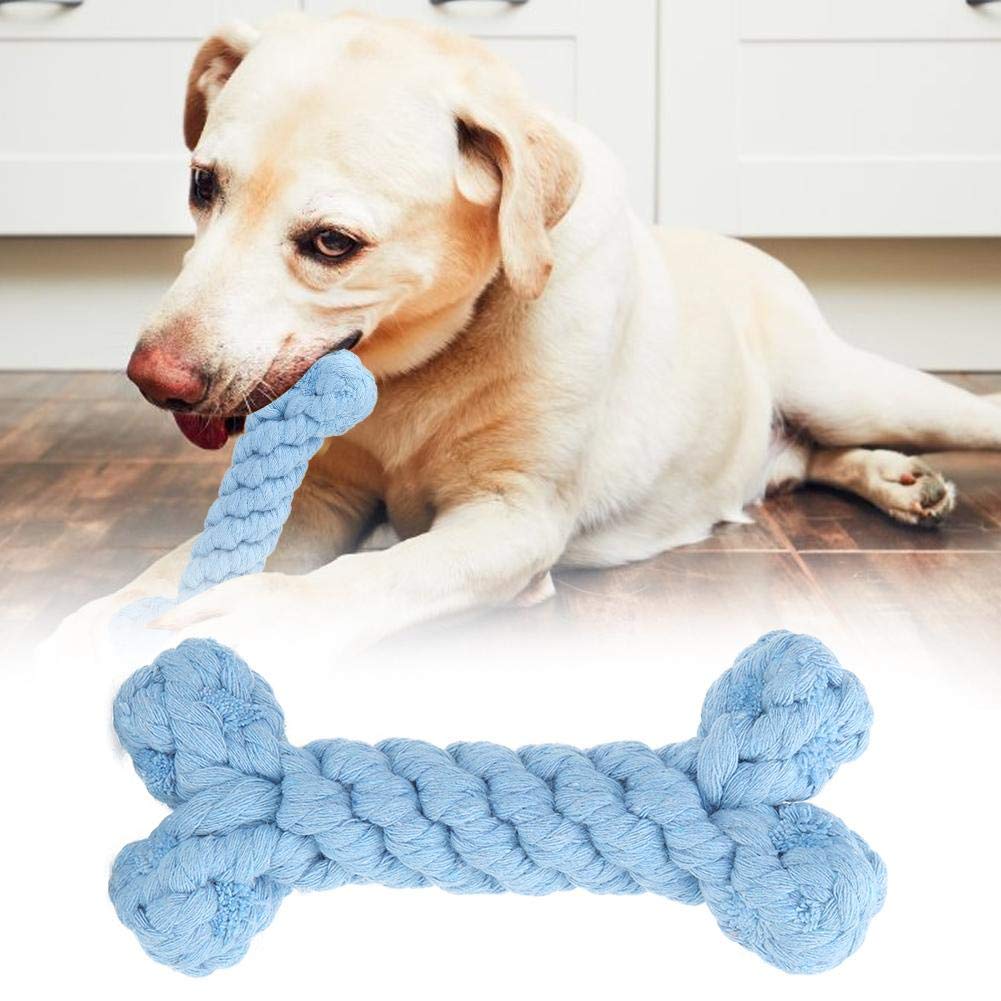 Fdit Puppy Chew Toys Dog Teething Training Cotton Rope Toy Braided Cotton Rope Toy for Pet Dog Puppy Teeth Cleaning(Blue Bone)
