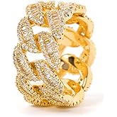 Lulu Mel Iced Out Jewelry Baguette Cuban Ring, Hip Hop Silver Gold Moon Shaped Cuban Ring, Shiny Square Diamond Rings For Men Women