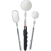Telescoping Inspection Mirror with Rotating Head,Extendable Mechanic Mirror with Long Handle and Clip-On Design for Mechanics, Dentists, Auto, Boat (2.05in Round &amp;1.18in Round &amp; 1.02 * 1.97in Oval)