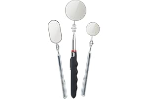 SMRTCOL Telescoping Inspection Mirror with Rotating Head,Extendable Mechanic Mirror with Long Handle and Clip-On Design for Mechanics, Dentists, Auto, Boat (2.05in Round &1.18in Round & 1.02 * 1.97in Oval)