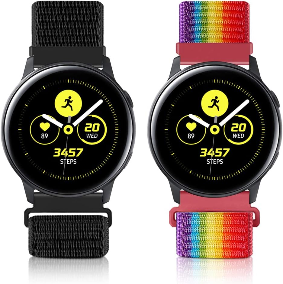 Relting Sport Bands Compatible for Samsung Galaxy Watch Active 2 44MM 40MM/Galaxy Watch 42MM,20MM Soft Nylon Strap Wristband Replacement (Dark Black&Official Rainbow, 20mm)