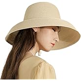 YEKEYI Sun Hats for Women Wide Brim Beach Hat Straw Hat UPF Travel Foldable Brim Summer UV Hat