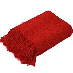 PANDATEX Thick Chunky Red Knitted Throw Blanket for