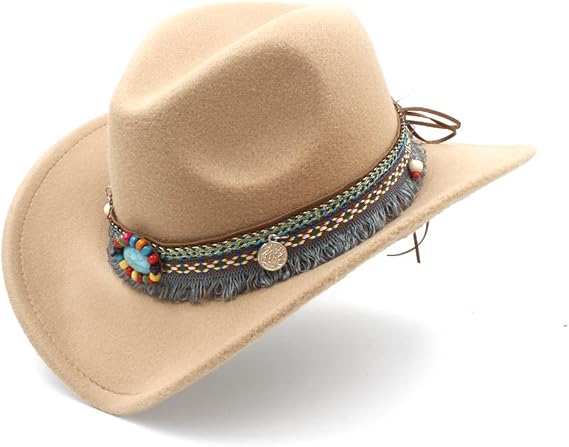 Amazon Co Jp Ruiyue ウエスタンカウボーイハット タッセル装飾ファッション女性のメンズハットフェルトカウガールソンブレロキャップユニセックス 服 ファッション小物