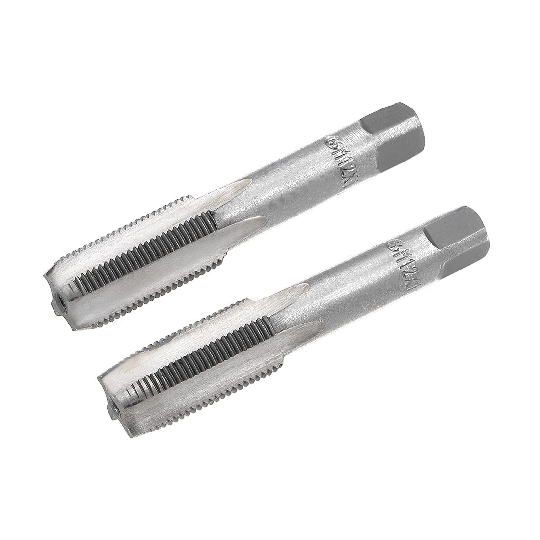 sourcing map Metric Hand Tap M12 Thread 1 Pitch 4 Straight Flutes H2 Alloy Tool Steel Bottom & Taper Screw Tap Set Tapping Tools for Repairing 1 Pair
