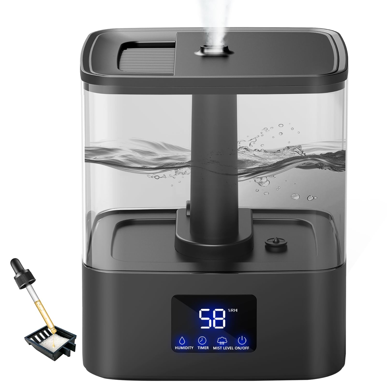 Photo 1 of KZF 4L Top Fill Humidifiers for Bedroom & 60H Runtime - Cool Mist Humidifier, 3 Mist Levels, 8H Timer, Essential Oil Tray, Humidity Display, Quiet for Bedroom, Baby, Plants, Large Room (Black, 4L)