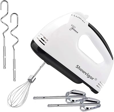 Showvigor Hand Mixer 7-Speed Electric with Beaters & Dough Hooks Stainless Steel