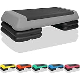 HooKung Adjustable Aerobic Stepper Workout Step with 4 Risers Fitness &amp; Exercise Platform Trainer