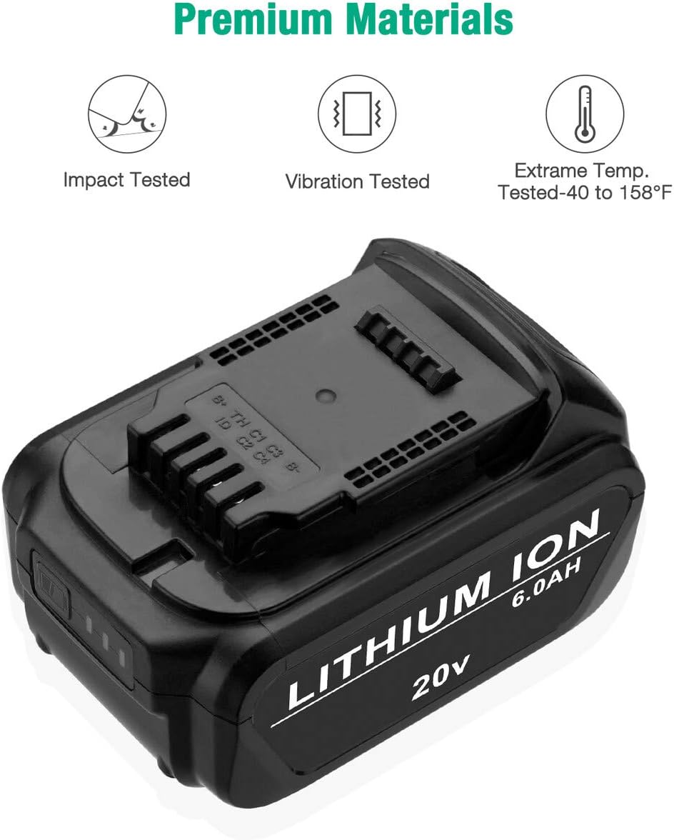 FirstPower 6.0Ah Replacement Battery DCB205 DCB204 - Compatible with All Dewalt 20V Cordless Power Tools DCB180 DCB200 DCB204-2 DCB205-2 DCB206 Dewalt DCD/DCF/DCG Series - Upgraded Li-ion 2 Pack - - 