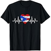 Puerto Rico Flag Heartbeat Pride Grunge Puerto Rican Flag T-Shirt