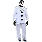 Men's Vintage Pierrot Clown Costume - Shirt, Pants, and Hood with Pom Poms X-Large Bundle