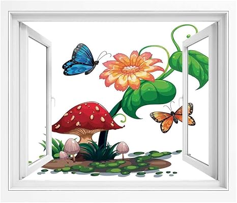 Amazon キノコの装飾 壁紙風景画 壁飾り絵 90x60 Cm 蝶と花の植物のイラスト鮮やかな色の翼宇宙の生き物 壁紙ポスター ステッカー マルチ ウォールステッカー オンライン通販