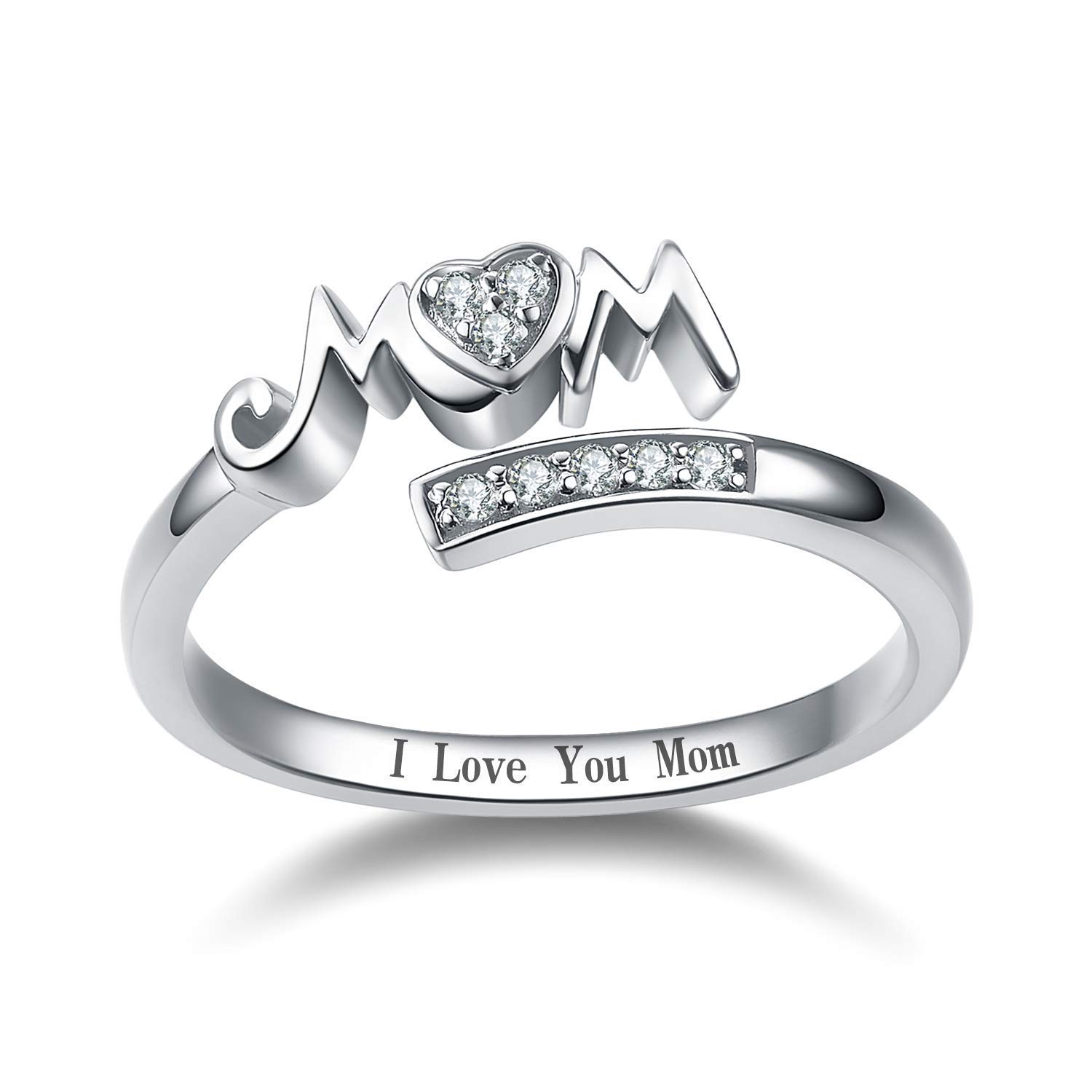 YAFEINI Mom Rings 925 Sterling Silver Mom Rings Mothers Ring Women Jewellery for Mum Christmas Jewelry Gifts
