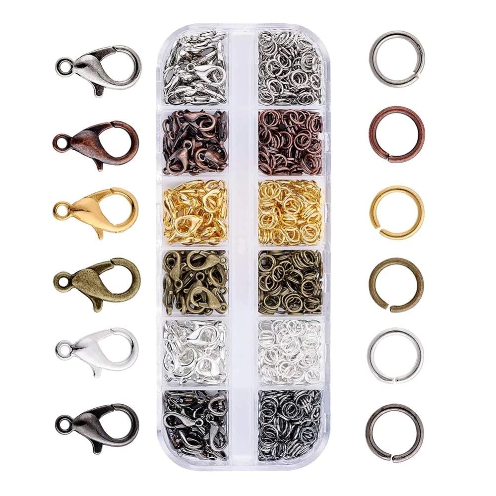 JZK 140x Jewelry Lobster Claw Clasps + 990 Pieces Open Jump Rings, DIY Accessories Kit for Jewelry Making Handmade Jewelry