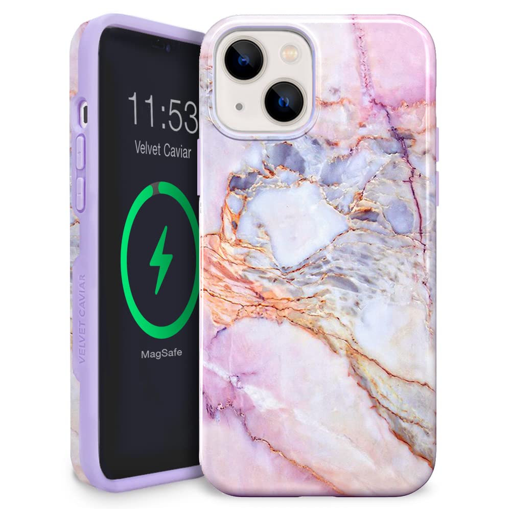 VELVET CAVIAR for iPhone 13 Case Marble - Compatible with MagSafe - 10ft Drop Tested - White, Violet Sky Image