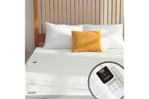 ILWOUL Heated Mattress Pad, Machine Washable, 5 Heating Settings, Auto 15-Hour Shut-Off, Dual Controllers, Radiation Blocking, Waterproof, Soft Tencel Material, UL Listed, Bed Warmer Queen - Double Size