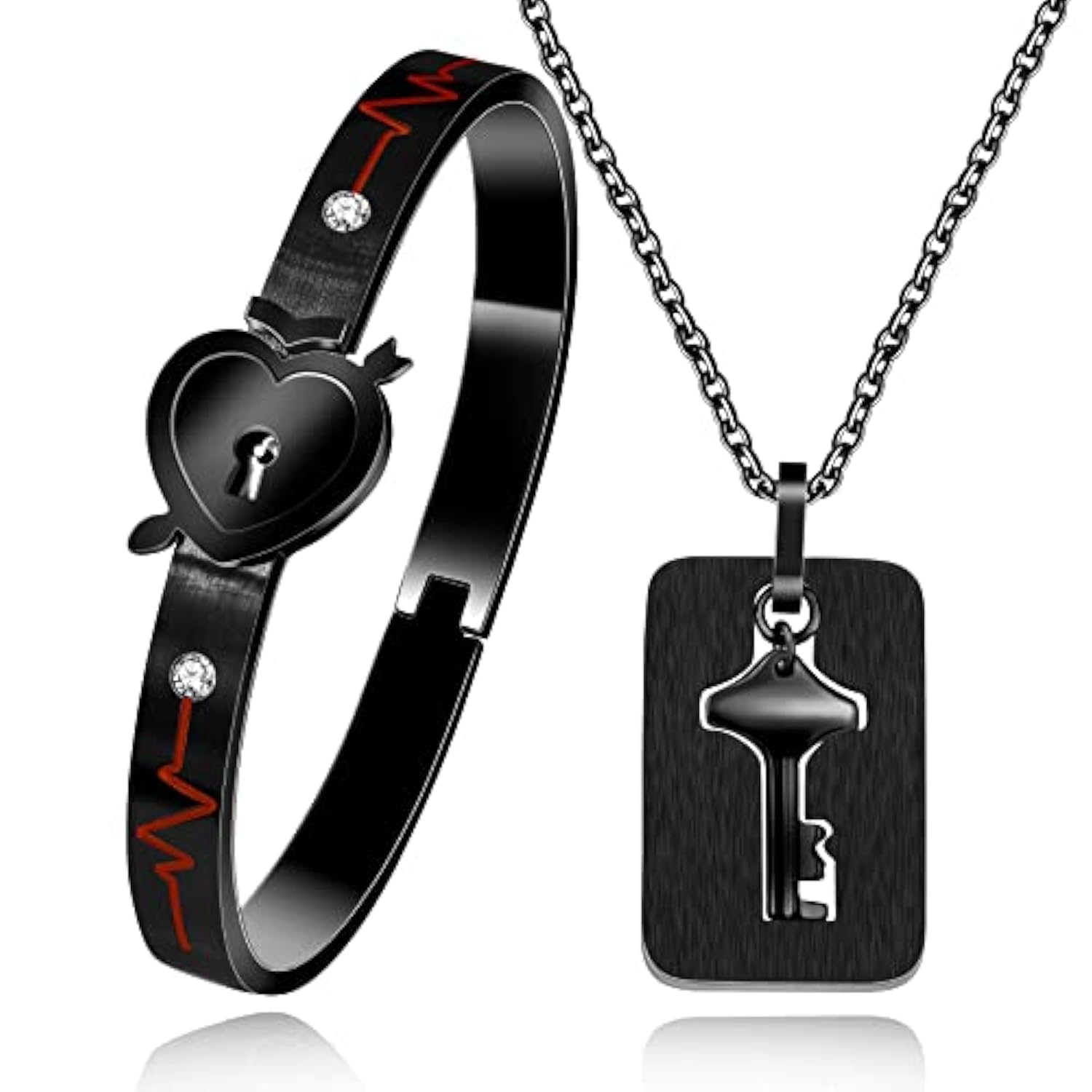 Uloveido Shield Key Pendant Necklace and Lock Bracelet for Girls Boys Couple Necklace Bracelet Anniversary Birthday Gift, You Hold the Key to My Heart Men WomenY473/Y474 (Y1892-Black)