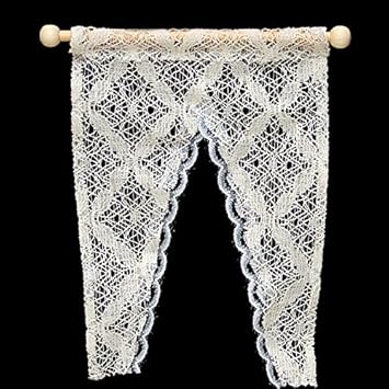 Dolls House Curtains With Rod Miniature Furniture Lace Curtain
