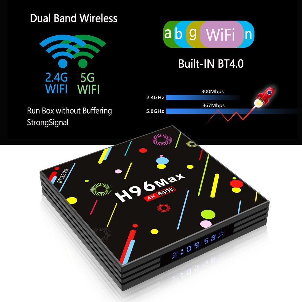 Docooler H96 Max-H2-Smart-TV-Box Android 7.1 RK3328 4 GB / 64 GB UHD 4K VP9 H.265 HDR10 2.4G / 5G WiFi LED-Anzeige 100M LAN Bluetooth 4.0 HD Media Player DLNA Miracast Airplay