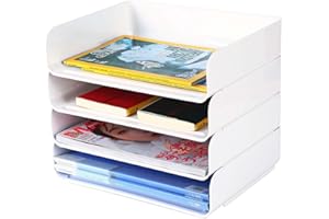 HKeeper 4 Tiers Stackable Desk Organizer,Letter Tray Organizer,A4 Paper Holder,Desktop Book Magazine File Supplies Organizer,