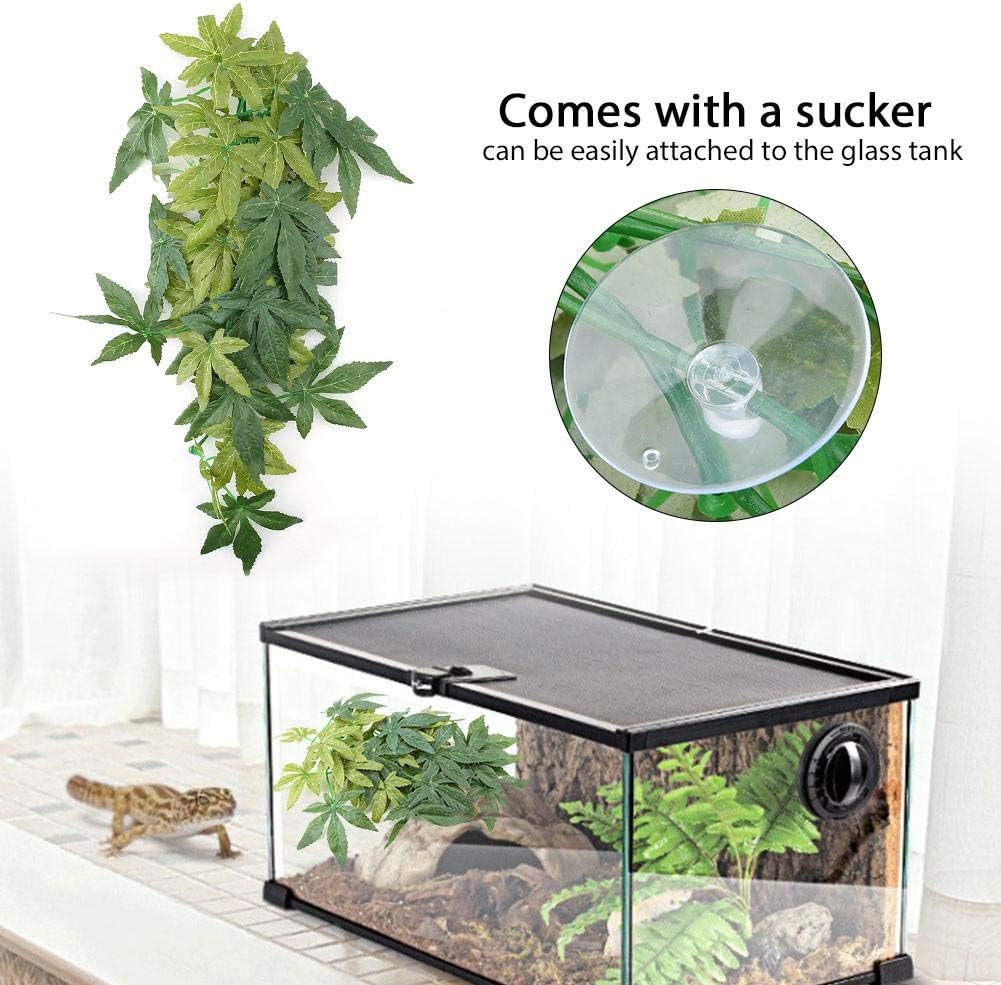 Pssopp Reptiles Artificial Vine Plastic Fake Hanging Leaves Green Simulation Plant Reptile Terrarium Habitat Decor Aquarium Fish Tank Ornament with a Sucker(40cm) - Image 4