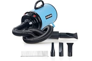 CHAOLUN Dog Dryer, Dog Blow Dryer, High Velocity Professional Pet Grooming Dryer, Dog Hair Dryer with Heater, Adjustable Speed, 3 Nozzles and a Comb, Blue