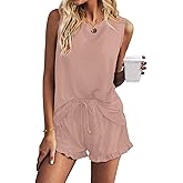 Ekouaer Women Lightweight Summer Pajama Soft Pj Set Sleepwear Tank Top Shorts with Pocket Loungewear Set S-XXL
