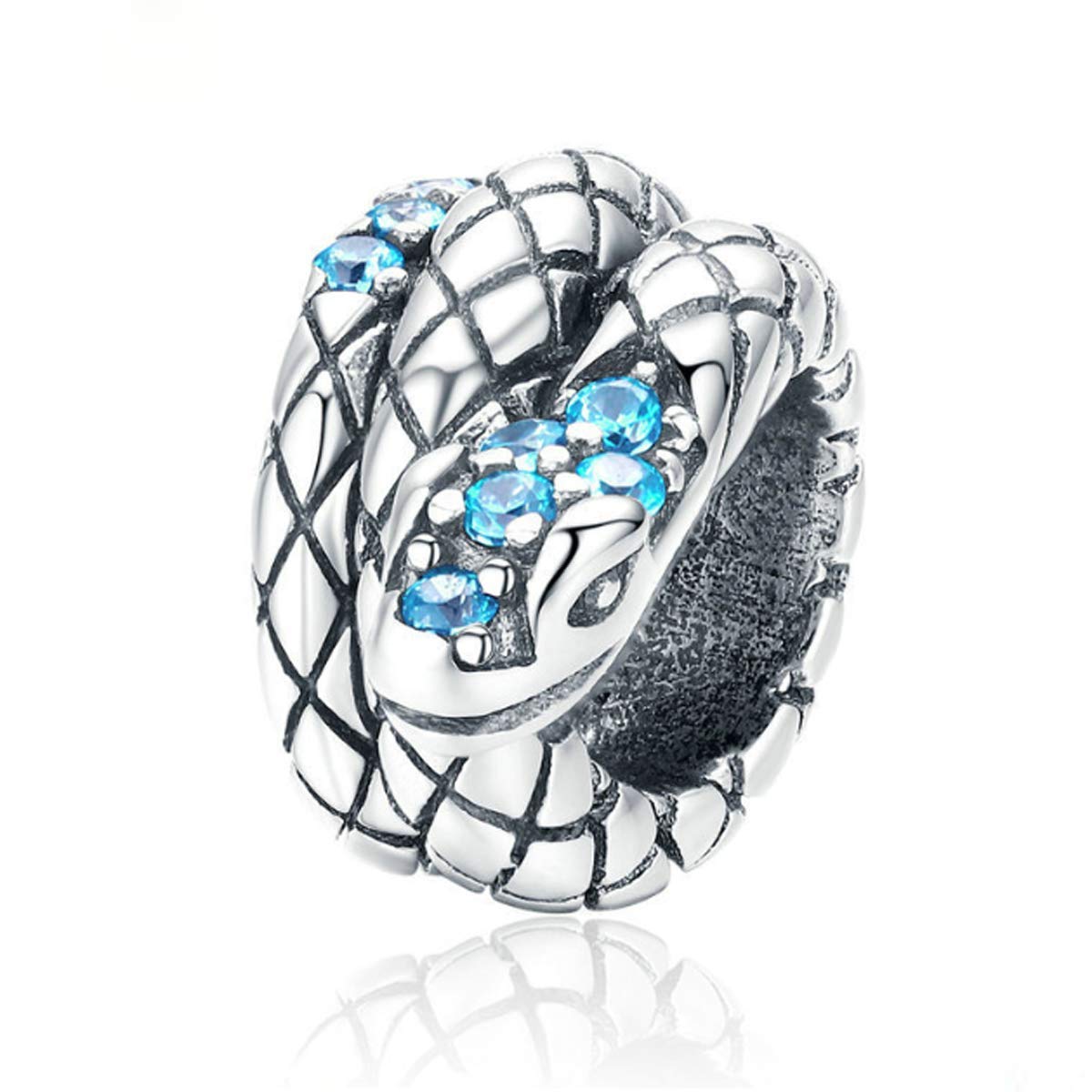 Snake Charm Beads 925 Sterling Silver Marine Ocean Animal Charms for Bracelets,Compatible with European Bracelets (Blue)