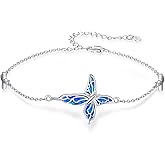 PCTJYFU Christmas Gifts Blue Butterfly Bracelet 925 Sterling Silver Christmas Birthday Gifts for Women Mom Wife Daughter | Dainty Adjustable Charm Jewelry for Memorial