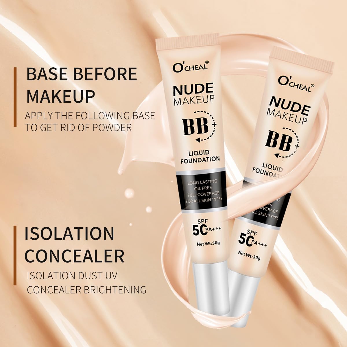 O'CHEAL BB Cream with SPF 50+ | Full Coverage Tinted Moisturizer with Buildable Concealer Powder Foundation, Oil-Free, Hydrating & Matte Finish | Vegan, Cruelty-Free, for All Skin Types(Natural)