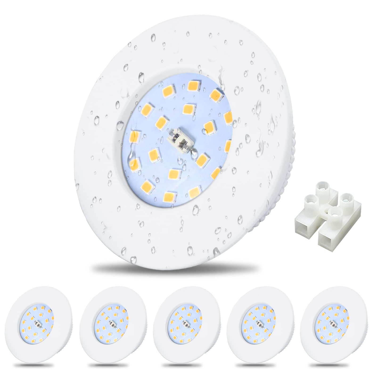 Allesgute 6X 5W Recessed Ceiling Lights White Ultra Slim Bathroom Spotlights IP44 Waterproof LED Downlights Ceilings 240V Warm White, Cutout Ø60-68mm