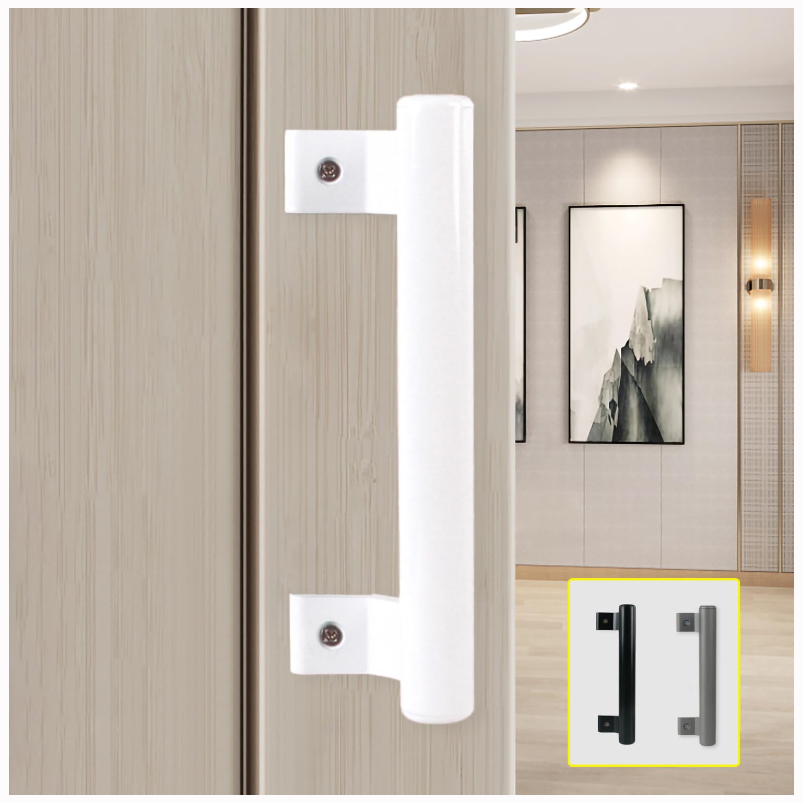 Kafenda 8 inch Aluminum Alloy Sliding Door Handle - Modern Metal Handle for Balcony, Bathroom, Cabinet, Garden & Warehouse Doors (White)